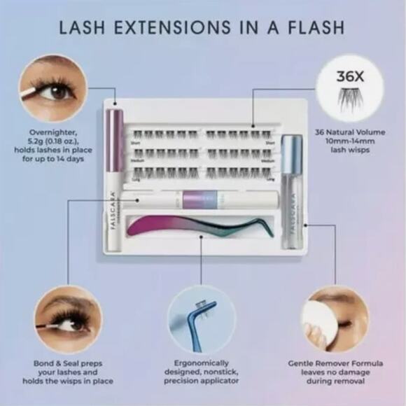 Kiss Falscara Lash Lengthening Extensions Deluxe Kit 36 Wisps 14 Day Wear NIB - Picture 2 of 3